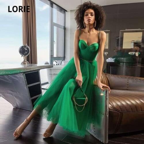 LORIE Elegant Green Prom Dresses Sweetheart Tea Length Spaghetti Strap Night Party Gown for Graduation Dress celebrity jurken