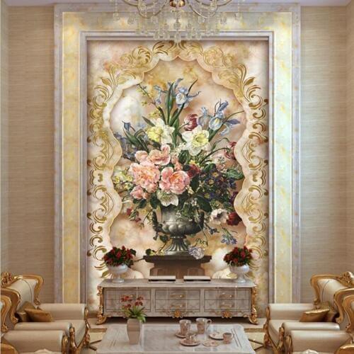 Custom Photo Wallpaper 3D Entrance Hallway Flower Vine TV Background Wall Cafe Pastoral Casual Style 3d Wallpaper Damask Decor