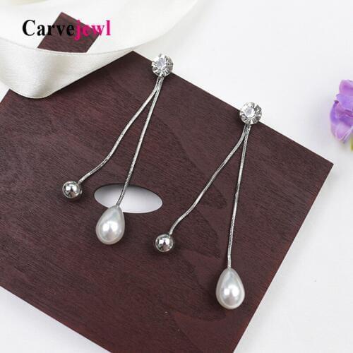 Carvejewl simple drop dangle earrings crystal rhinestone tear drop imitation pearl earrings for women girl jewelry Korean earing