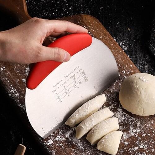Stainless Steel Dough Cutter Pastry Scraper Chopper Semicircular Bread Pizza Dough Scraper with Measurement Kitchen Baking Tools