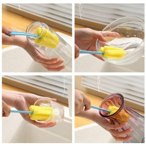 1PCS Long Handle Removable Soft Sponge Brush Bottle Brushes Cup Glass Washing Cleaning Cleaner Tool dropshipping Random Color