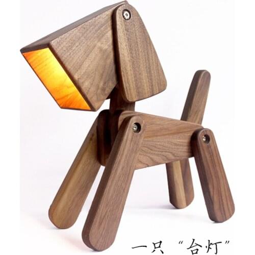 Nordic Wooden Art Puppy Table Lamps Study Desk Transformable Decorative Lamp Bedroom Bedside Office Childrens Room Table Lights