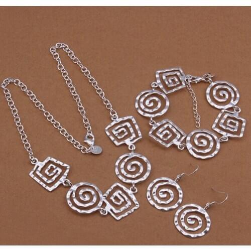 Wedding gifts European style women round threaded bracelet necklace Earrings fashion Silver color jewelry set S430