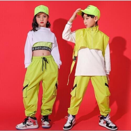 2020 Hip Hop Dance Clothes For Kids Jazz Performance Rave Clothes Girls Long Sleeved Hiphop Pants Boys Street Dancewear DQS6164