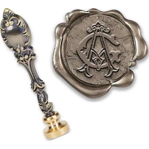 Victorian Intertwined Initials Custom Wax Seal Kit- 1" round die Victorian Bronze Handle