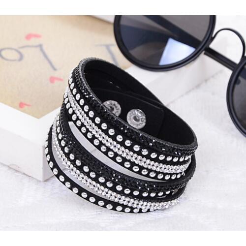 Vintage Hot Drilling Multilayer Velvet Bracelet&Bangle For Women Female Rhinestone Multicolor Handmade Bracelet