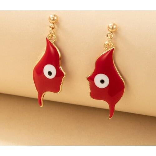 HuaTang Funny Red Color Face Drop Earrings for Women Trendy Dripping Oil Eyes Dangle Earrings Jewelry Party Accessories 18375