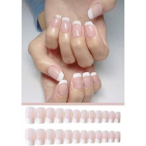 24Pcs Artificial Fake Nail Press on Full Cover Nails Tips Pink Shiny False Nails Short Nail Extension Jelly Removable For Reuse