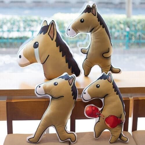 50cm Sand Sculpture Horse Plush Pillow Toys Soft Stuffed Cartoon Animals Double-printing Horse Doll Creative Cushion For Friends