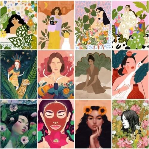 Diamond Painting Abstract Flower Girl 5D Diy Full Drill Embroidery Cross Stitch Mosaic Colorful Picture Kit Home Decoration Gift