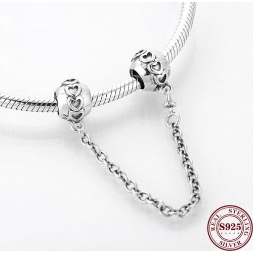 Bewill Hot 925 Sterling Silver Heart Pattern Diy Fine Safety Chain Beads Fit Original Charms Bracelet Jewelry DIY Making