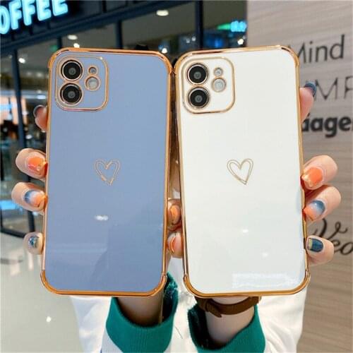 Electroplating Love Heart Couples Phone Case For iPhone 12 Pro Mini 11 Pro Max X XR XS Max 7 8 Plus SE 2020 Soft TPU Back Cover