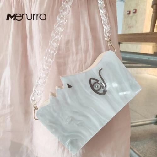 Wood Personality Splicing Transparent Acrylic Chain Retro Unique Half Face Hard Box Evening Bag Ridesmaid Handbag Clutch Purse