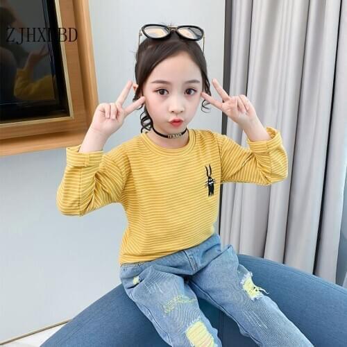 Kids Girls T-shirt Spring New Cotton Striped Kids Pullover Fashion Full Sleeve Tops Baby Girl School Undershirts Fille Clothing