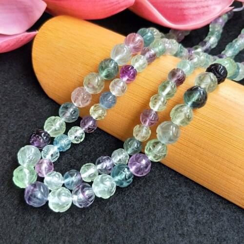 Fluorite carved round flower 8/10/12 12mm 15"nature for DIY jewelry making loose beads FPPJ wholesale beads nature gem stone