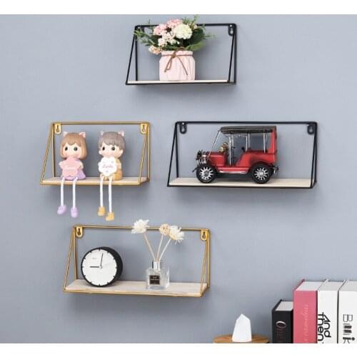 Homelily Modern Simple Iron Wood Shelf Living Room Wall Hanging Decor Nordic Style Bedroom Wall Shelves Decorative Storage Rack