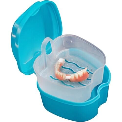 Oral Tooth Care Denture Bath Box Case False Teeth Storage Box With Hanging Net Container Denture Box With Net Sept QE
