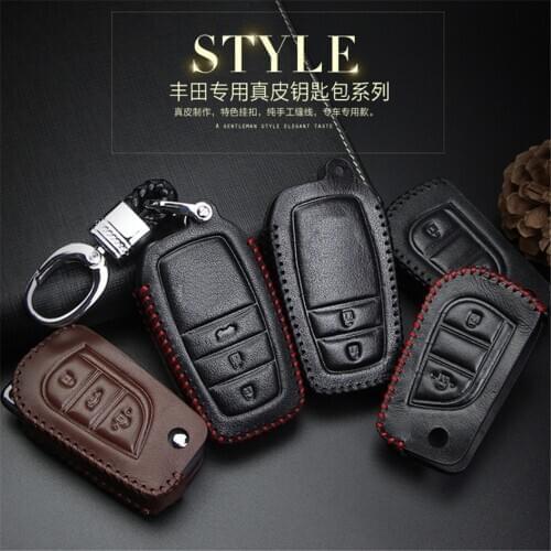 Leather Car Key Case Cover For Toyota Camry 40 70 CHR Yaris Prius Vitz Avensis T25 Aygo Prado Hilux RAV4 Corolla Key Chain Ring