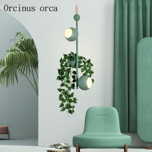 Nordic creative colourful plant chandelier living room bedroom modern minimalist potted iron Chandelier free shipping