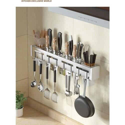 Kitchen Rack Free Punch Hanging Rack Knife Rack Chop Sticks Barrel Household Multi-functional Wall Hanging Knife Rack Hold Shelf