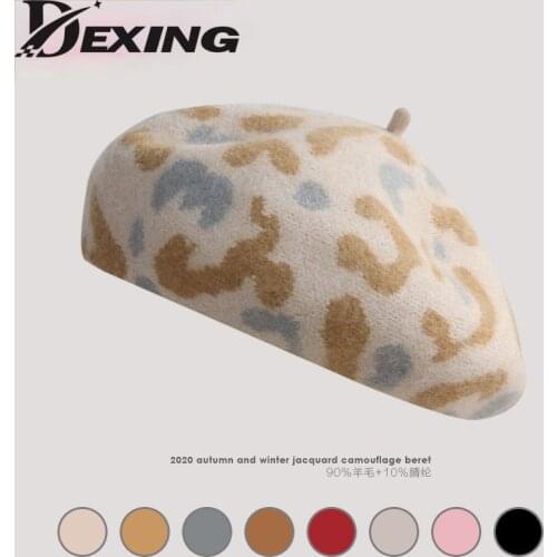 Leopard Autumn Winter Hat Camouflage wool Berets French Artist Beret Women Painter hat Berets Female Warm Walking Cap