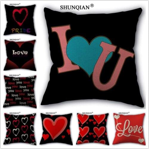 Linen Cotton Love heart Pillow Cover Custom Print Home Decorative Pillows Cases 45x45cm one side WJY421-9