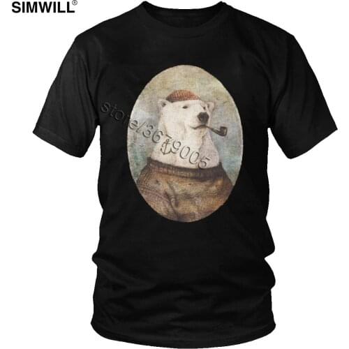 Cute Funny Polar Bear T Shirt for Men Graphic Print Cotton T-Shirt O Neck Short Sleeved Vintage Wild Animal Tee Big Size Tops