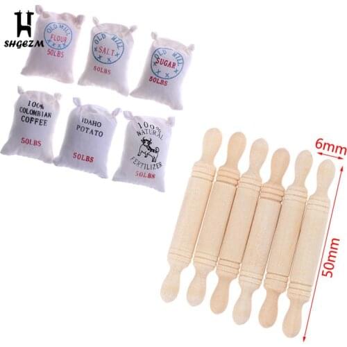 Dollhouse Miniature Doll House DIY Hut Doll House Mini Food Accessories Model 6 Bags Flour For Kids Pretend Play Toys