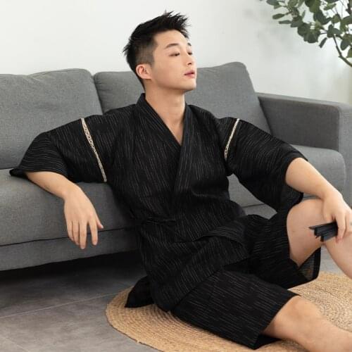 100% Cotton Men Summer Home Pajamas Pijamas Japanese Style Kimono Yukata Clothes Set Traditional Male Samurai Kimonos Costumes