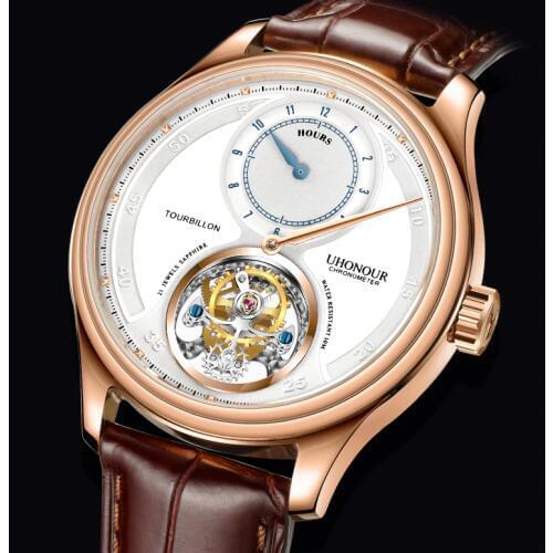 Men Tourbillion Watch Mechanical Hand Winding 25 Jewels Sapphire Alligator Leather Date Luxury Gift