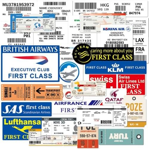 30PCS Boarding Pass Air Tickets Graffiti Stickers DIY Bike Travel Luggage Guitar Laptop Waterproof Classic Stickers Kid Toy