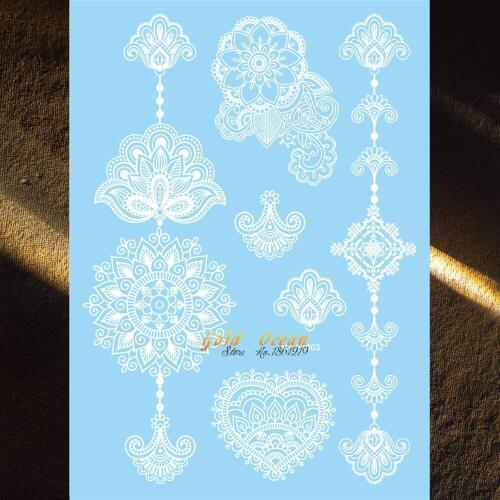 Latest Henna Flower Design Flash White Ink Color Temporary Tattoo Brides Wedding Tattoo Makeup Tips 20x15CM Hands Bracelets Art