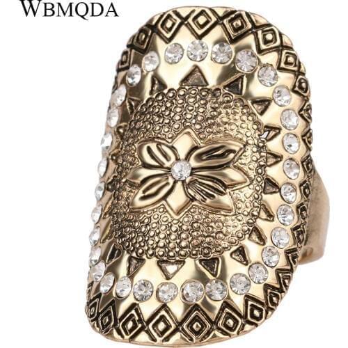 2020 New Fashion Antique Gold Color Crystal Indian Statement Jewelry Vintage Big Finger Wedding Rings For Women Free Shipping