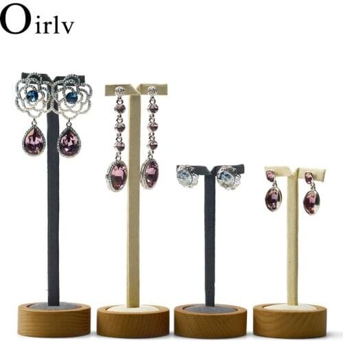 Oirlv 2Pcs/Set Wood&Microfiber Earring Display Stand Round Bottom Earrings Holder Shelf for Jewelry Organizer Earrings Expositor