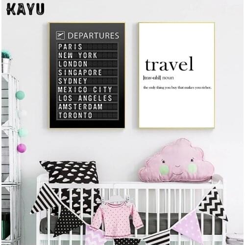 Airport Board Destination Poster Canvas Painting Wall Art Honeymoon Travel Quotes Pictures Home Decoration(Accept Customization)