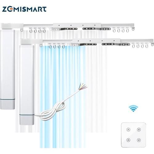 Zemismart Tuya WiFi Smart Curtains with Curtain Dual Track 2 Channels Wall Switch Alexa Google Home Motorized Customized Curtain