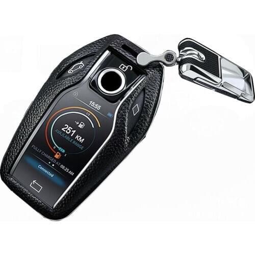 Top Layer Leather+ABS Remote car key Case CAR shell For BMW 7 Series i8 730li 740li 750li 2017 2018 5 Series G30 X3 Display Key