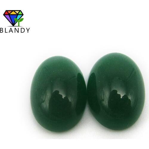 High Quality 100pcs/lot 8x10mm~15x20mm Oval Shape Cabochon Cut Green Stone Synthetic Glass Beads for Jewelry
