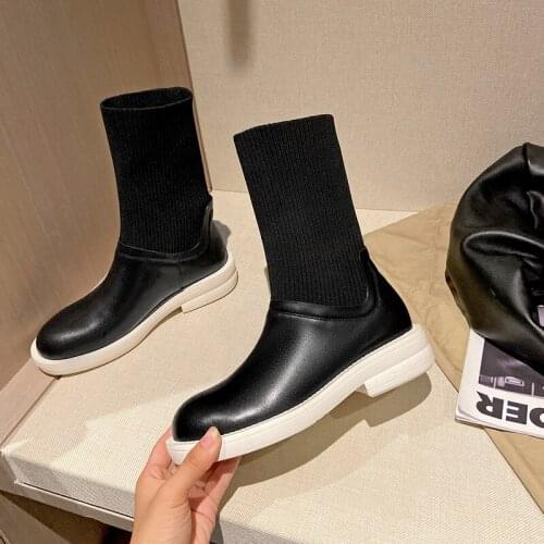 Women Shoes Stretch Women Boots Winter Slip-On Ankle Boots Zapatos De Mujer Womens Platform Heels Chunky Boots Platform Boots