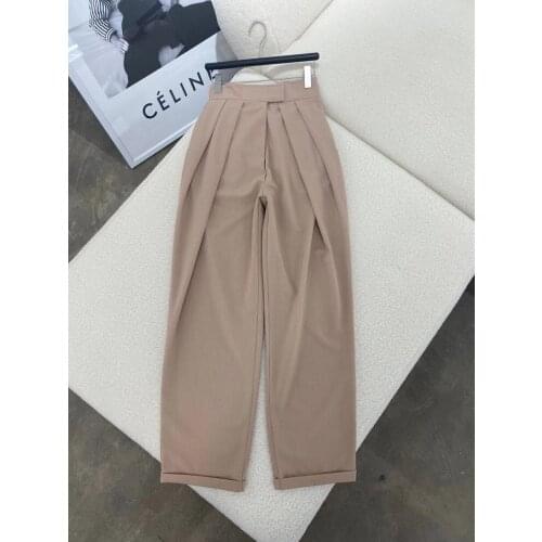 Fashion 2021 new women loose waist velcro pleated straight trousers 0325
