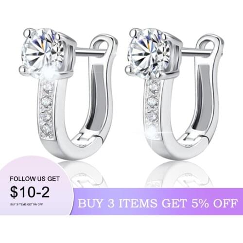 Genuine 925 Sterling Silver Pendientes Earrings Harp Zircon Studs HorseShoe Earrings For Women Wedding Gift