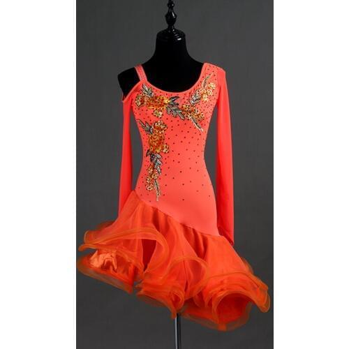 New style orange Latin dance costume spandex stones backless latin dance dress for women latin dance competition dresses S-XXL