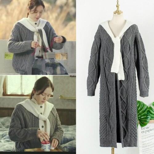Kpop Korean Celebrity Autumn New Harajuku Style Scarf Collar Sweater Women Long Sleeve Warm Knitted Cardigans Coat Long Sweaters