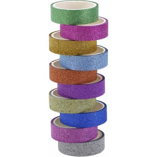 1 Set 10pcs Glitter Washi Paper Tape Stylish Adhesive Tapes DIY Craft Sticker for Making Decor 1.5cmx3m