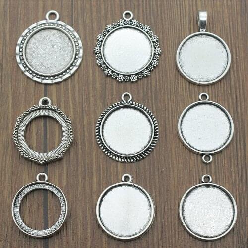 10pcs Fit 20mm Round Glass Cabochon Base Setting Pendant Tray For Jewelry DIY Making Antique Silver Color FM4024