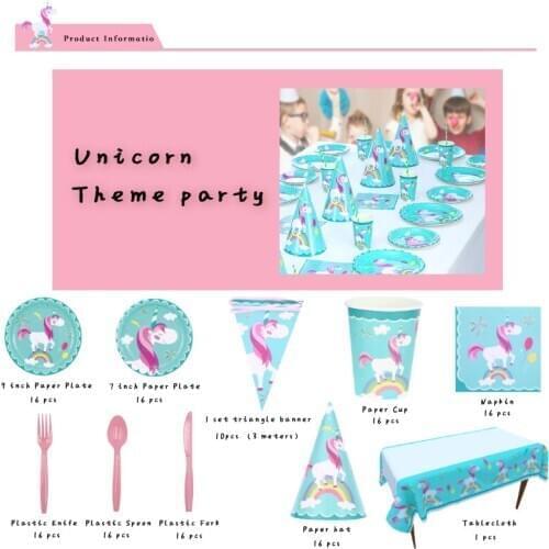 130 pcs Unicorn Birthday Party Decors Disposable Tableware Set Unicorn Cups Plates Napkin Kids Birthday Unicorn Party supply