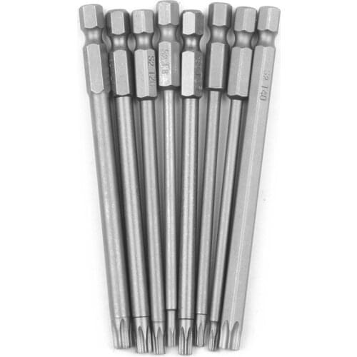 8 Pieces Hollow Magnetic Torx Screwdriver Bits Set 1/4 Inch Hex Shank Screwdriver Electric Tools T8-T40 100mm
