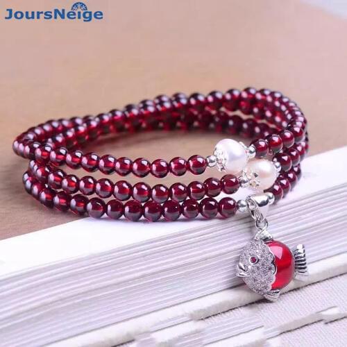 Wholesale Natural Garnet Bracelet Wine Red Bead With Fish pendant Bracelet Lucky for Women Girl Crystal Multilayer Jewelry
