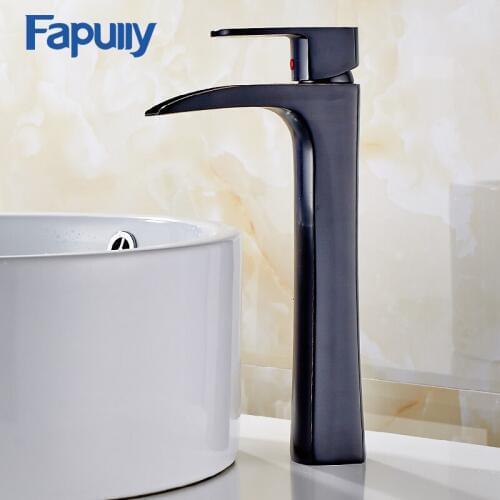 Fapully Bathroom Basin Faucet Oil Rubbed Bronze Waterfall Taps Single Handle Sink Basin Tap Mixer 144-22ORB