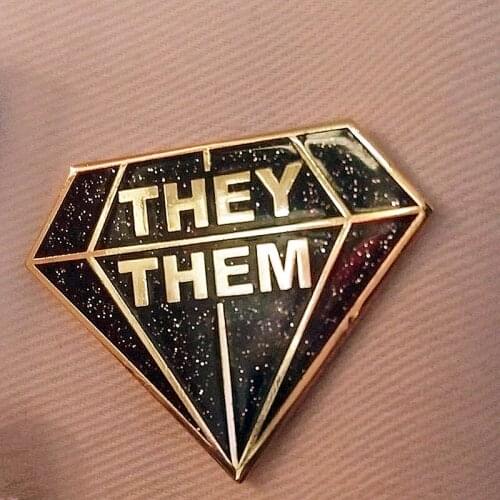 They/Them Pronoun Diamond Glitter Brooch Pins Enamel Metal Badges Lapel Pin Brooches Jackets Jeans Fashion Jewelry Accessories
